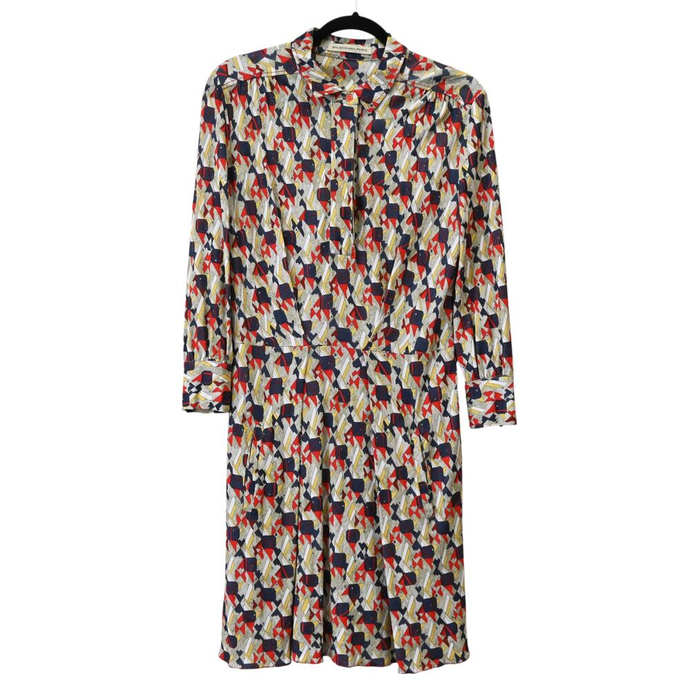 Balenciaga Paris Multicolor Abstract Geometric Print Dress Size 36 Approx US S